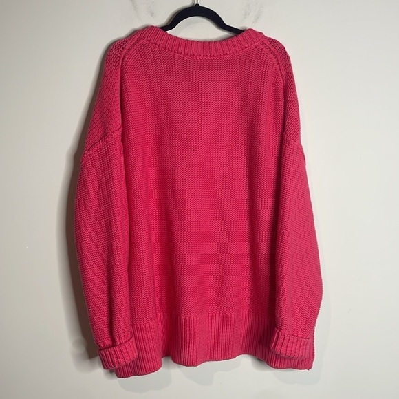 Free People | Pink V-Neck Chunky Knit Oversized Alli Sweater Size Small - Picture 7 of 7
